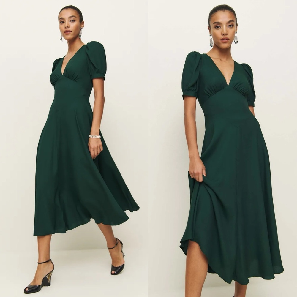NWT Reformation Naira Midi Dress Forest Green